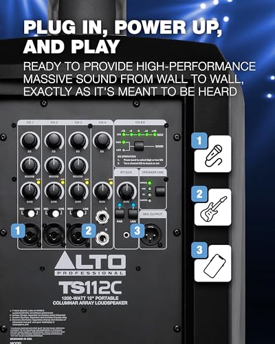 Image of Alto TS112C 1200W Powered Column Array PA Speaker System with 5-Channel Digital Mixer, Bluetooth and App Control for DJs, Band and Musicians, Venues or Events