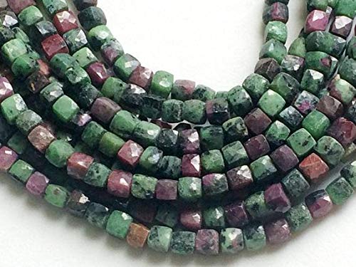 BEADS GEMSTONE 1 Strand Natural Ruby Zoisite Faceted Cube Beads, 6.5-7mm Ruby Zoisite Box Beads, Ruby Zoisite Necklace, 4 Inch Code-HIGH-18264