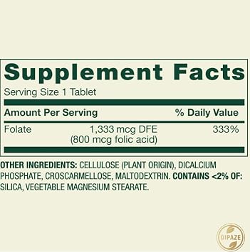Folate Dietary Supplement 1,333 mcg | High Potency Folate | 400 Tablets + Dipaze Gift (Container)