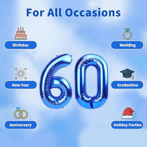 Image of Number Balloons Navy Blue Balloons - Giant Number 60 Balloon, Blue 60th Number Balloon Birthday Decorations for Men