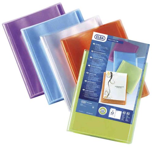Elba Polyvision M05803420 - Raccoglitore in polipropilene, 40 buste trasparenti, formato A4, confezione da 12 pezzi, colori assortiti