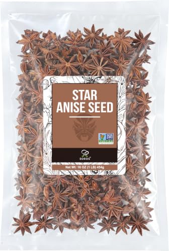 Soeos Star Anise, Star Anise Whole, Anise Seeds, NON-GMO Verified，16 Ounce