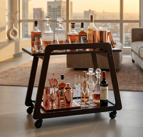 Image of Premium Solid Wood Multipurpose Kitchen Trolley & Serving Cart with Wheels Portable Side Table for Living Room & Office Stylish Wooden Furniture with Smooth Rolling Casters-Black Natural