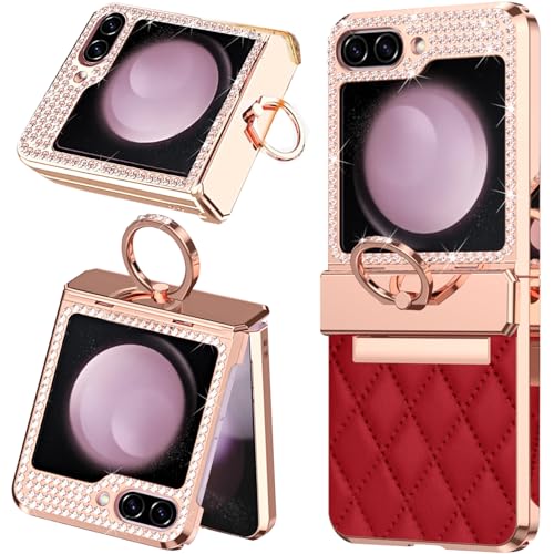 Coque Samsung Galaxy Z Flip 6 cuir rouge de luxe NINKI avec strass étincelants
