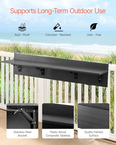 VEVOR Balkontisch, 1500x300 mm, klappbarer Balkonhängetisch, Klapptisch für den Außenbereich, 22 kg Tragkraft, passend für Geländer von 2,54 bis 15 cm, Serviertisch für Terrasse und Deck