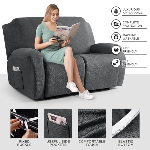 Image of Timeles Extra Wide Recliner Loveseat Covers Oversized Reclining Couch Covers Sofa Slipcovers Stretch Soft Washable (Two-Seater Oversized, Dark Gray)