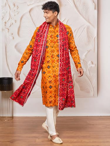 Kurta ensemble de pyjama en soie mélangée jaune imprimé robe - 5
