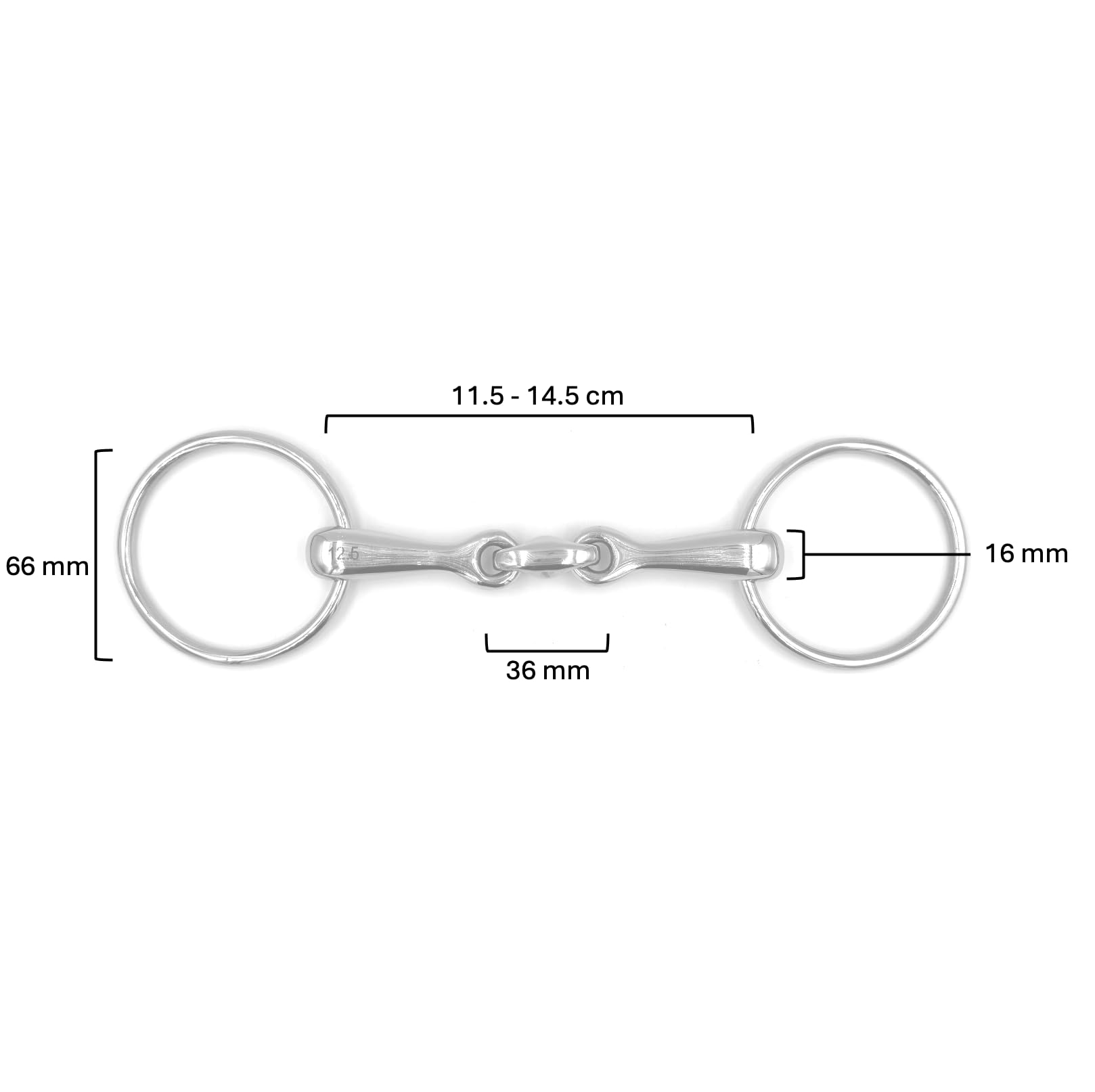 ES0117 Gebiss Wassertrense Doppelt Gebrochen aus Edelstahl Ringdurchmesser 65 mm Gebissstärke 16 mm (11.5 cm)