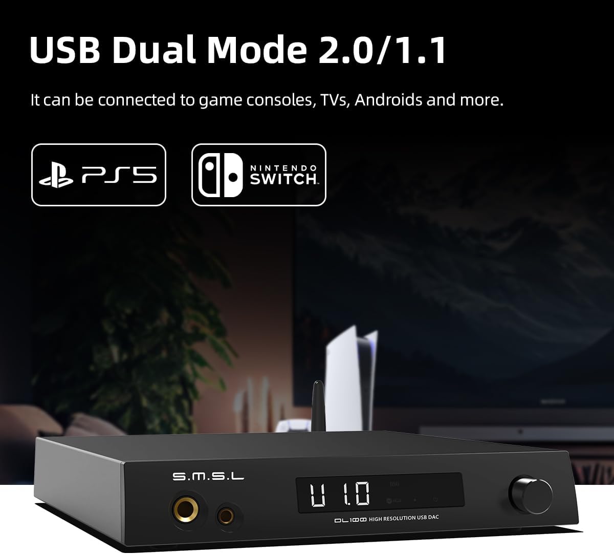 SMSL DL100 Audio Decoder Earphone Amplifier,4*CS43131 Chip,HDMI(ARC) Can be Decoded for TV, Dual Mode ISB,6.35mm+4.4mm Dual Headphone Output,XLR Balanced+RCA Output,Full Function Remote Control