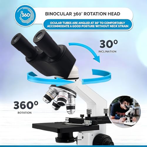 Image of Adult Student Compound Binocular Microscope - 40X-5000X High-Magnification Large-Field Professional Biological Microscope, Suitable for Schools, Laboratories, and Home Education