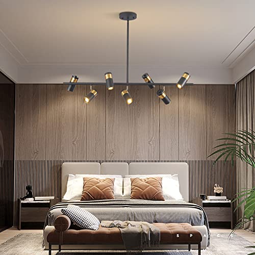 Image of KCO Lighting Black and Gold 7-Light Hanging Track Lighting Modern Kitchen Island Pendant Track Lighting Fixtures Mid Century Ceiling Mount Adjustable Spotlight