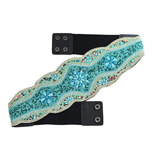 idealway Bohemian Belts for Women Wide Stretch Elastic Waist Belt Body Chain Handmade Beaded Flower Adjustable Belt4