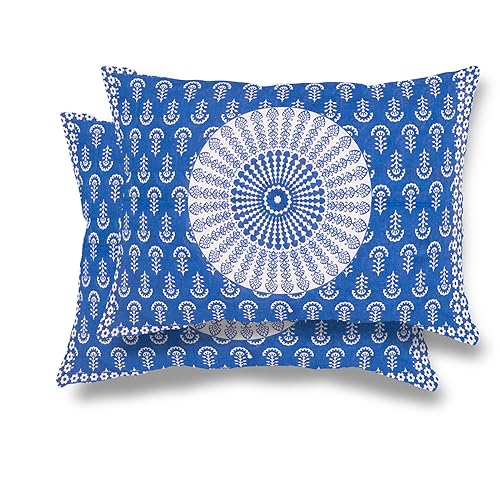 Image of RajasthaniKart Comfort Rajasthani Jaipuri Traditional Sanganeri Print 144 TC 100% Cotton Single Bedsheet with 1 Pillow Cover SB-256 (Blue)