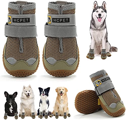 Image of PETANGEL HCpet Dog Boots for Hardwood Floor | Breathable Dustproof Dog Shoes | Dog Booties with Reflective Anti-Slip Sole | Outdoor Paw Protectors with Rubber Soles for Hiking and Running (Size: 6)