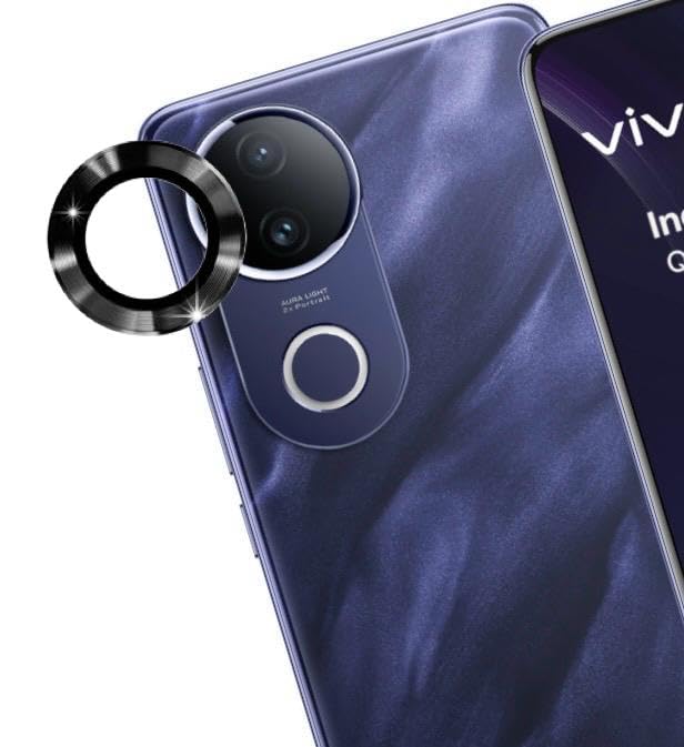 Image of Back Camera Lens Protector for vivo T4R 5G |Scratch Resistant 9H Tempered Glass with Metal Ring Guard| Set of 1 Pairs (Black)