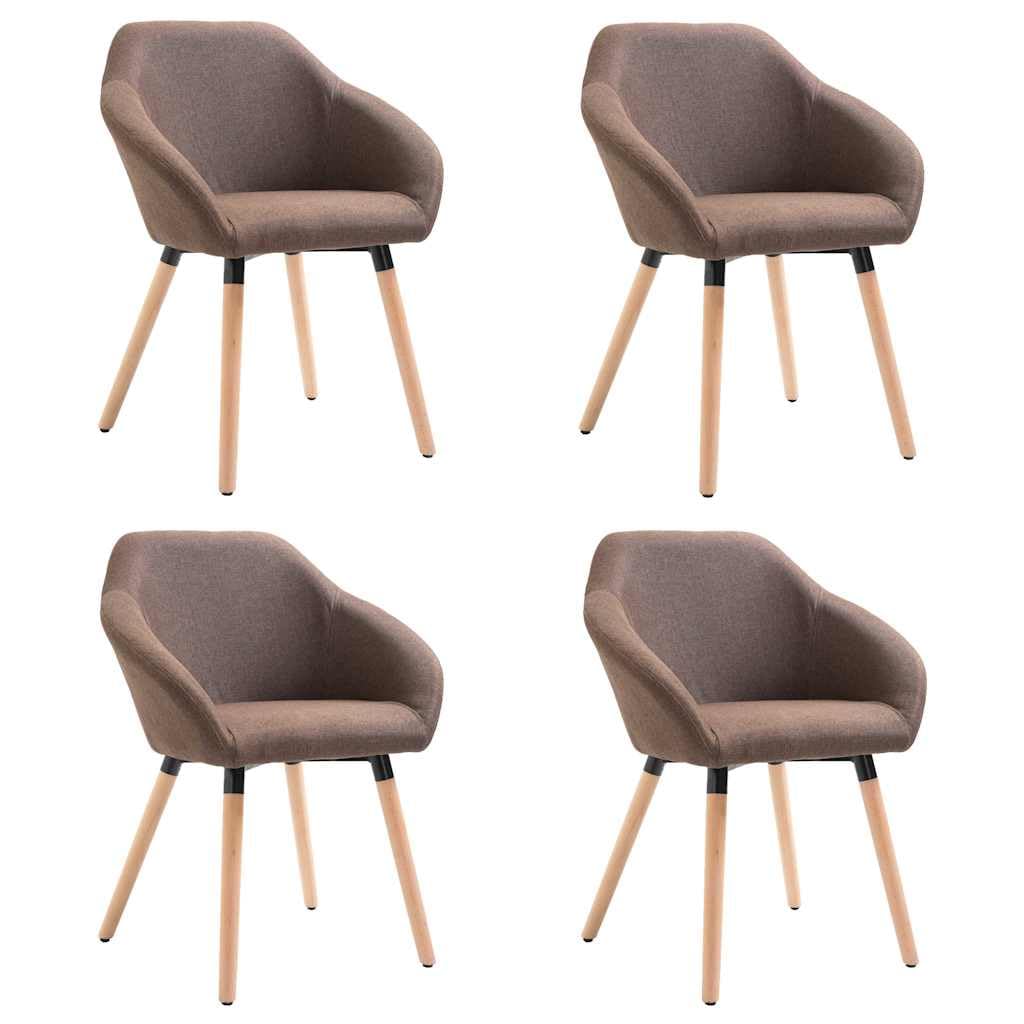 Lot de 4 Chaises à Manger Marron en Tissu avec Accoudoirs