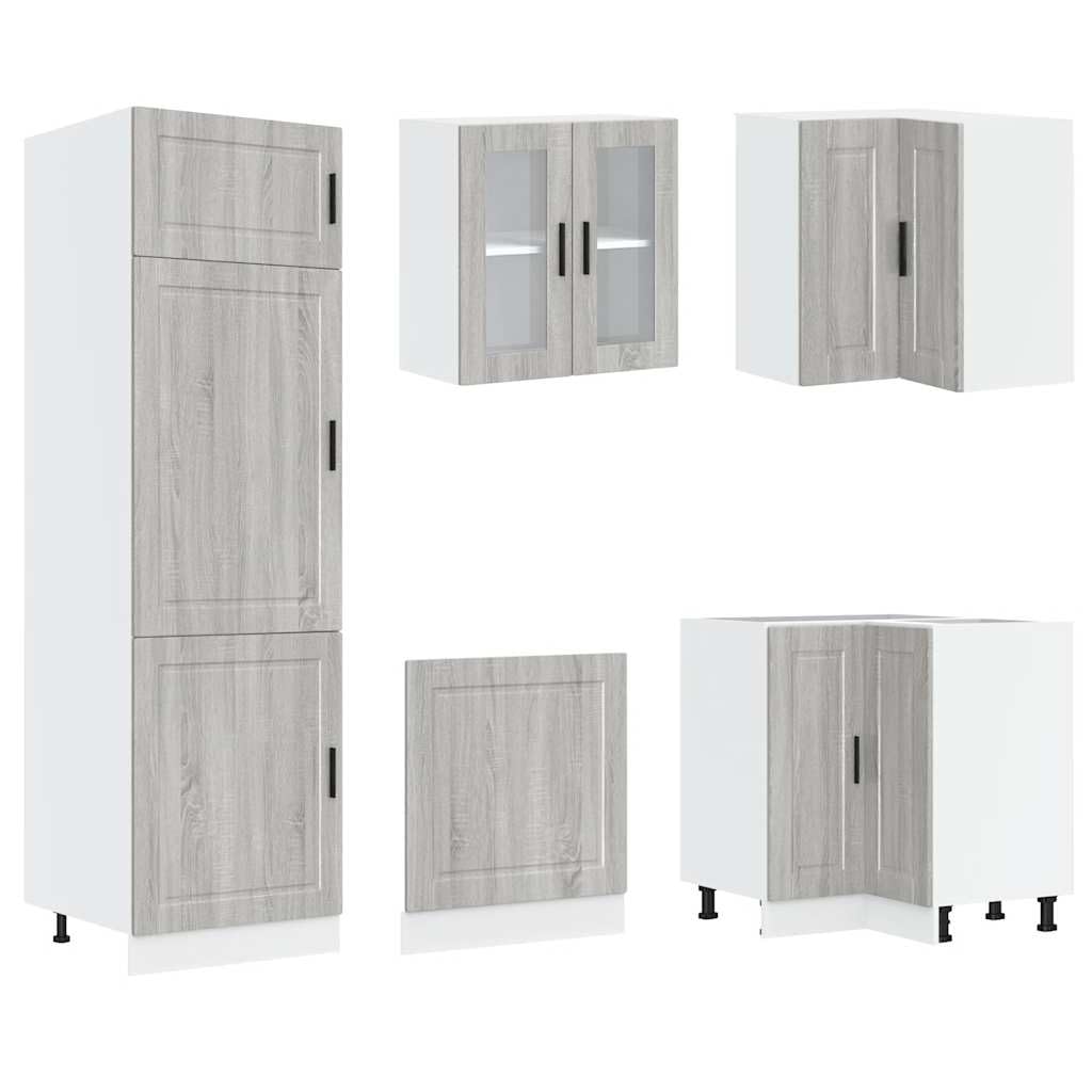 14-TLG Küchenzeile Porto Grau Sonoma Holzwerkstoff 80 x 46 x 81,5 cm mit viel Stauraum und robusten Glasfronten, Modernes Design für Moderne Einbauküchen, Wohnküche und kleine Küchen