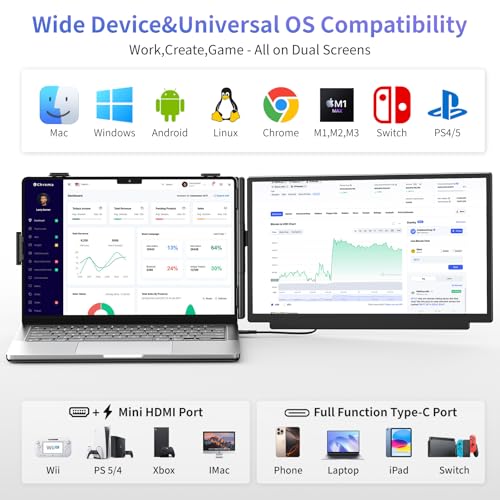 Image of Laptop Screen Extender 15.6 Inch, FHD 1080P IPS Portable Travel Dual Monitor, Slim 0.27'', Plug ang Play Detachable Extended Monitor for 13-17.3'' Laptops, Compatible with Mac,Wins, Android,Chrome