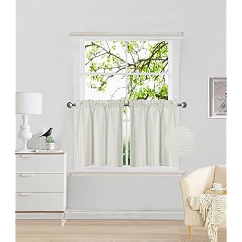 Elegant Home 2 Panels Tiers Small Window Treatment Curtain Insulated Blackout Drape Short Panel 28" W X 24" L Each for Kitchen Bathroom or Any Small Window # R16 (Ivory) Cover