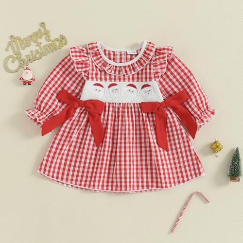 Christmas Baby Clothes Toddler Little Girl Christmas Dress Ruffle Plaid Santa Dresses Cute Xmas Outfit for Fall3