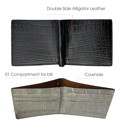 Image of HATA Black White Bifold Leather Wallet for Men, Exotic Double-Sided Leather Wallet with RFID Blocking, Slim Credit Card Holder, Handmade Gift for Birthday, Anniversary, Father's Day VILE-110