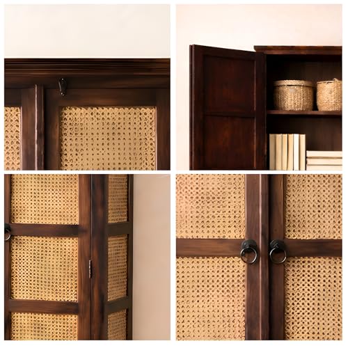 Image of Modern Furniture Boho Sheesham Wooden Crockery Cabinet with Door | Solid Wood Multipurpose Storage Cabinets for Living Room Home & Kitchen | Book Shelf Wooden - Walnut Finish