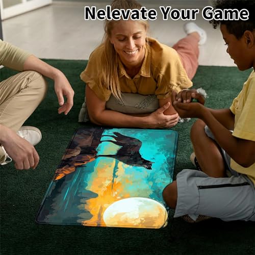 Image of Card Mat for MTG & TCG Playmat,Large TCG Playmat 24x14 Inch MTG Mousepad Non-Slip Waterproof Desk Mat with Stitched Edges for Trading Card Game Gaming OfficeWolf Moom