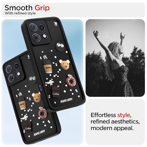 Image of Pikkme Back Cover for Moto Edge 50 Pro 5G | Cute Fun Cartoon 3D Bear Silicone Full Body Protection Bumper Cover (Black) | Cute