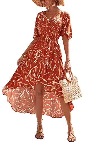 Image of Kormei Womens Short Sleeve Floral Maxi Dress High Low V-Neck Flowy Party Long Dresses