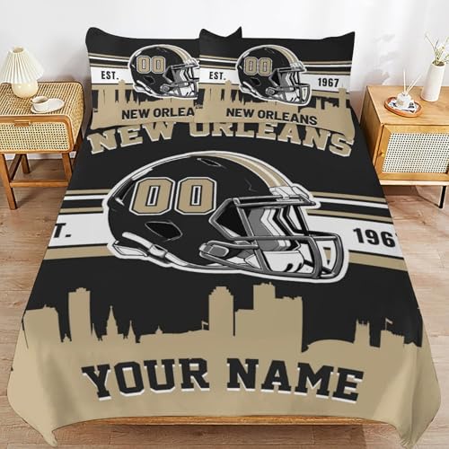 Midkepf Custom New Orleans Comforter Cover Set Personalized Name and Number Bedding Set Custom 3 Piece Full Size Bedding Set for Men Husband Boyfriend Teenage Boys