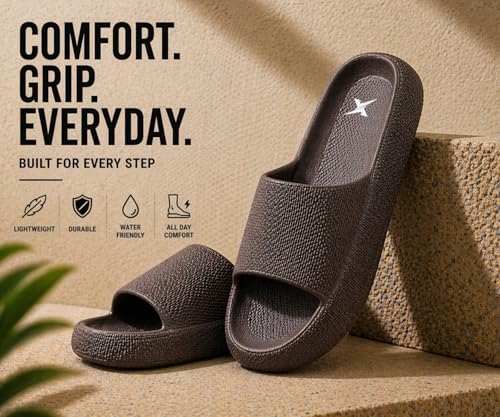 Image of Kraasa Cloudfoam Pillow Slippers for Men Non Slip Quick Drying Shower Slides Bathroom Sandals | Ultra Cushion | Thick Sole