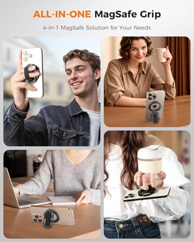 Image of SUPERONE for MagSafe Phone Grip, Magnetic Phone Ring Holder, Magnetic Phone Grip with MagSafe Strap, Adjustable Finger Ring Grip Kickstand for iPhone 17 16 15 14 13 12 Series Mag Safe Accessories