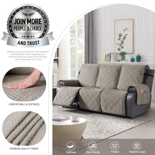 Image of TAOCOCO Waterproof Recliner Sofa Cover, Non Slip Split Recliner Couch Covers with Elastic Straps Pocket, Washable Reclining Sofa Cover Furniture Protector for Kids, Dogs, Pets(3 Seater, Light Brown)