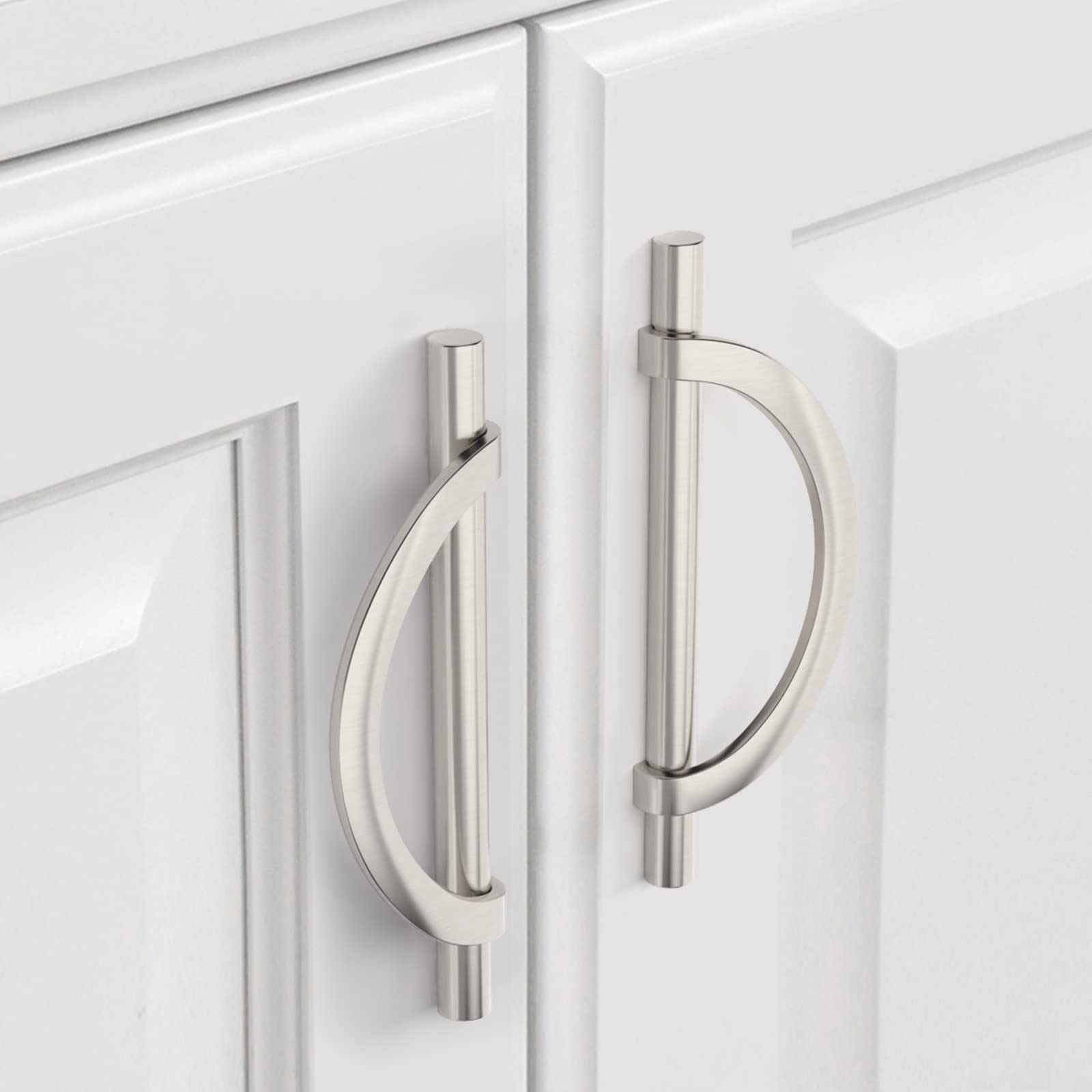 10 Pack 5 Inch(128mm) Kitchen Cabinet Handles Brushed Satin Nickel Cabinet Pulls Kitchen Cabinet Hardware Half Moon Drawer Pulls for Dresser Cupboard Wardrobe