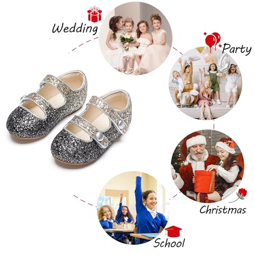 Image of PHIRAMIN Toddler Flower Girl Glitter Dress Shoes Little Girl Ballet Flats Bow Wedding Party