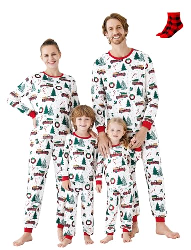 PATPAT Family Matching Christmas Pajamas For Family Tree Car Print Xmas Top Tee and Bottom Sets For...