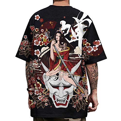 XYXIONGMAO Japanese Geisha Kanji Graphic Printed Tees Shirts Unisex Anime Shirt Streetwear Hip Hop T-Shirt for Men