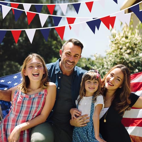 Image of SAPPHIRESKY Red White and Blue Patriotic Pennant Banner Garland, for Fourth of July, USA Independence Day, Memorial Day,Veterans Day,Graduation Decorations