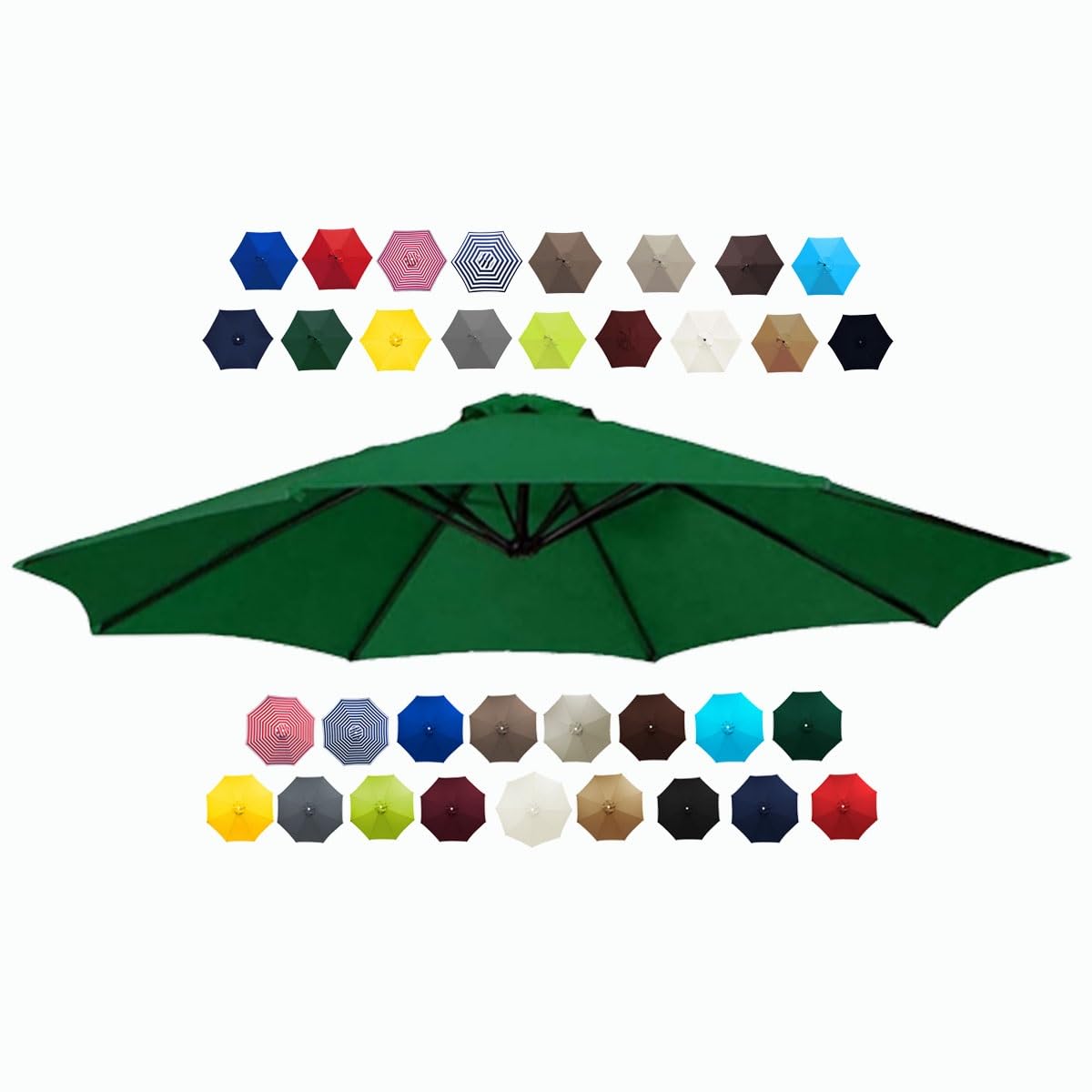 BEEGMA Patio Umbrella Replacement Canopy 6 Ribs 8 Ribs Parasol Canopy Cover for 2.0m 2.30m 2.50m 2.70m 3.0m Multicolor Canopy Replacement Top (Color : Dark green, Size : 2.0m/6.5FT-6Ribs)