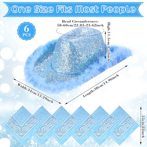 Image of Coume 12 Pcs Sparkly Adults Cowboy Hat and Bandanas Women Men Western Glitter Cowgirl Party Hats with Adjustable Drawstring