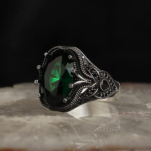 Miniatura 4 de Zircon Ring-925k Unisex Silver Jewelry-Vintage Gemstone Ring-Gift for Him and Her-925k Turkish Handmade Sterling Silver Green Ring