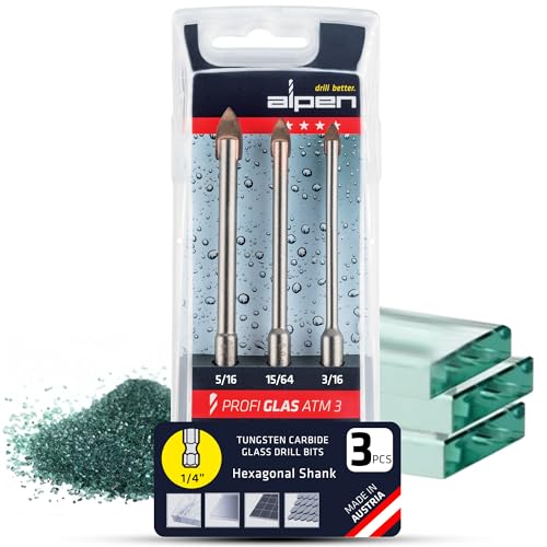 Alpen 3 pcs Glass Drill Bit Set - High Precision and Stable Performance Ceramic & Tile Drill Bit - Durable Glass Cutting Drill Bits