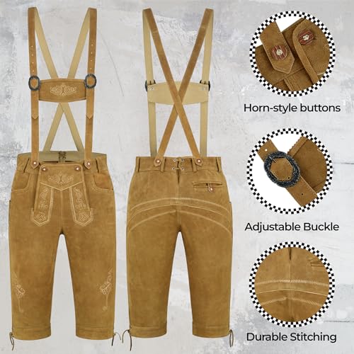TRENDS Authentic Bavarian Style 4 Pcs Kneebound Complete Set Lederhosen for Men Oktoberfest Costume – Oktoberfest Outfits Men