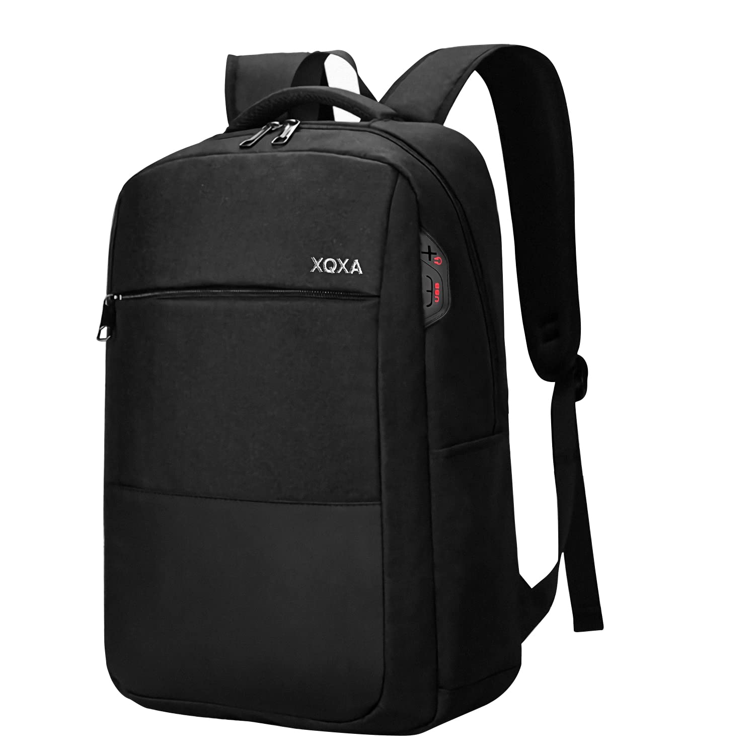 XQXA Travel Laptop Backpack with USB Charging Port/Earphone Port for Women and Men, 15.6 inch Laptop Backpack, Black