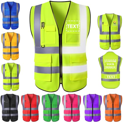 Farmelov Custom Safety Vest for Men with Logo Pockets Personalized High Visibility Protective Workwear with Reflective Strip