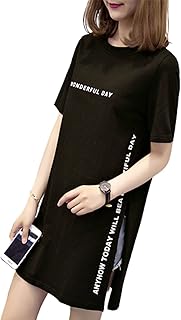 [7-livehouse] tシャツ レディース 半袖 ロング丈 大きいサイズ ゆったりトップス 夏 無地 カットソー ロゴTシャツ サイドスリット 通気性がいい ラウンドネック プリント 可愛い きれいめ 通勤 オフィス