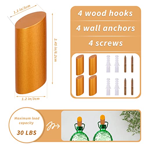 Agitatesand Wood Wall Hooks, 4 Pack Golden Coat Hooks Wall Mounted Rustic Wooden Hooks Heavy Duty Robe Hook Hat Rack | Hooks For Hanging Bathroom Towels Clothes Hanger #TOP1