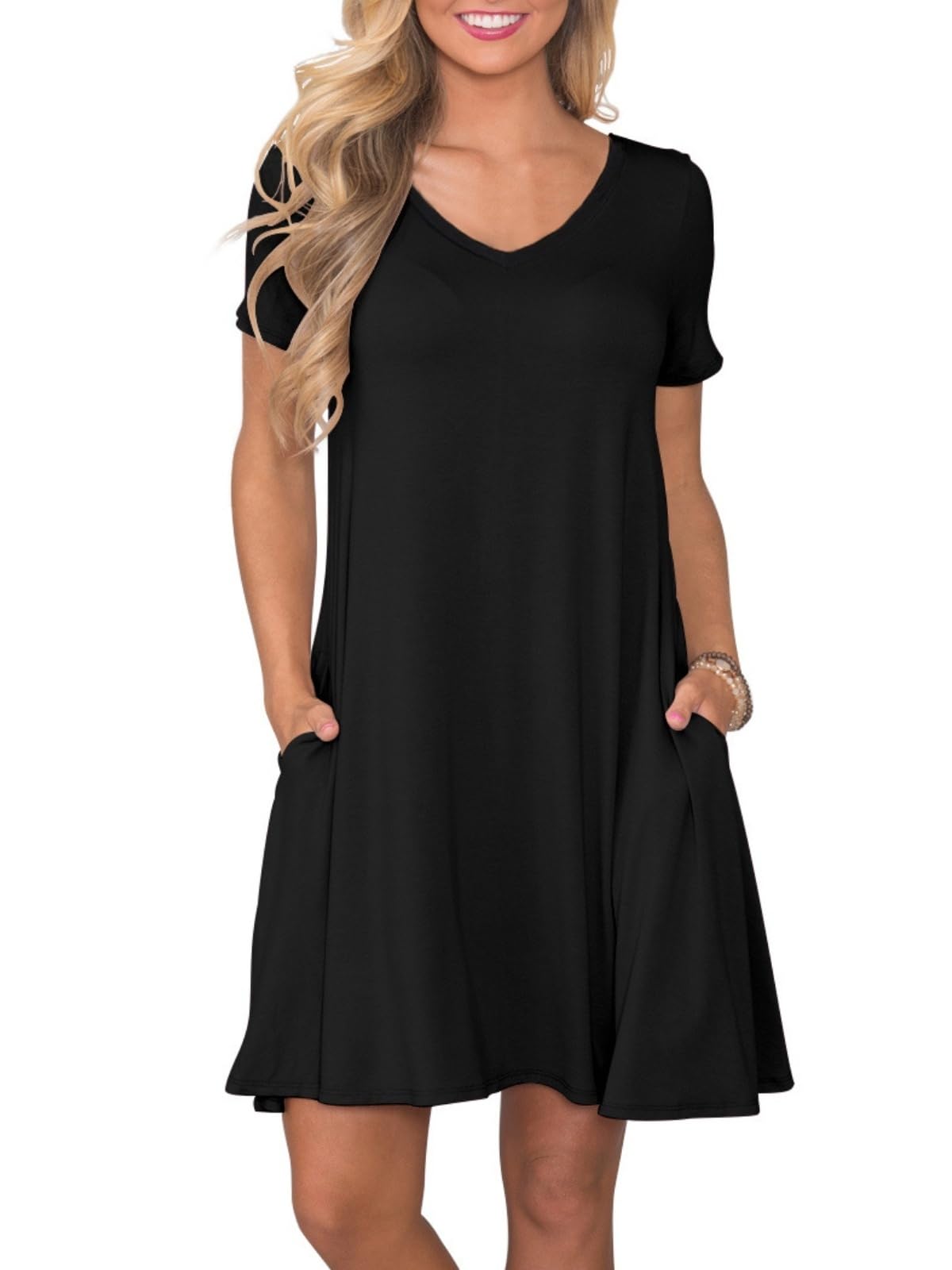 Womens Casual T Shirt Dress Summer Short Sleeve Swing Dresses with Pockets