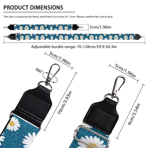 Image of TODIYADDU White Daisies Crossbody Strap with Metal Buckle Strap for Purse Wide Purse Straps Replacement Crossbody Long Crossbody Strap Bag Strap Crossbody Guitar Bags