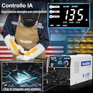 Harukiku135 saldatrice a filo continuo no gas, Saldatrice 3-in-1 Multiprocesso (Flux MIG/MMA/Lift TIG) con Alimentazione Sinergica, Inverter IGBT Compatto per Professionisti & Hobby Domestico